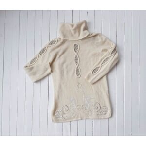 white turtleneck sweater 80s 90s vintage‎ cream beaded wool angora sweater